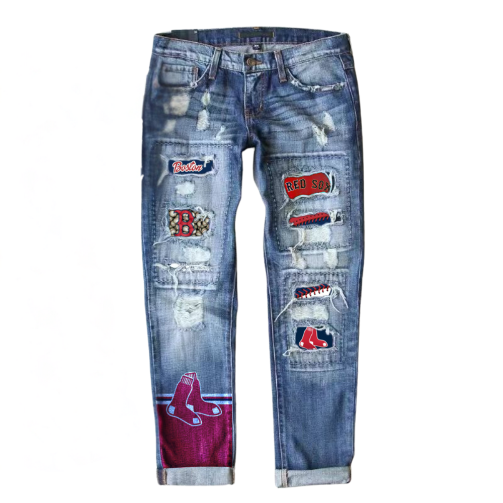 STRETCH RIPPED FRAYED RAW HEM DISTRESSED DENIM JEANS WITH HOLE - Baseswear
