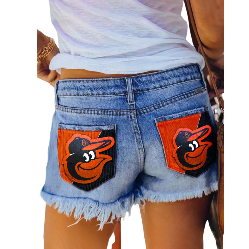 Orioles Distressed Cutoff Denim Shorts - Women - Baseswear