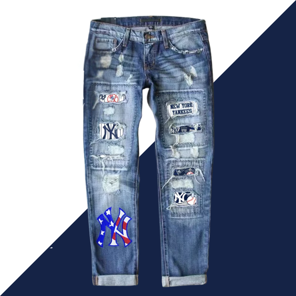 STRETCH RIPPED FRAYED RAW HEM DISTRESSED DENIM JEANS WITH HOLE - Baseswear