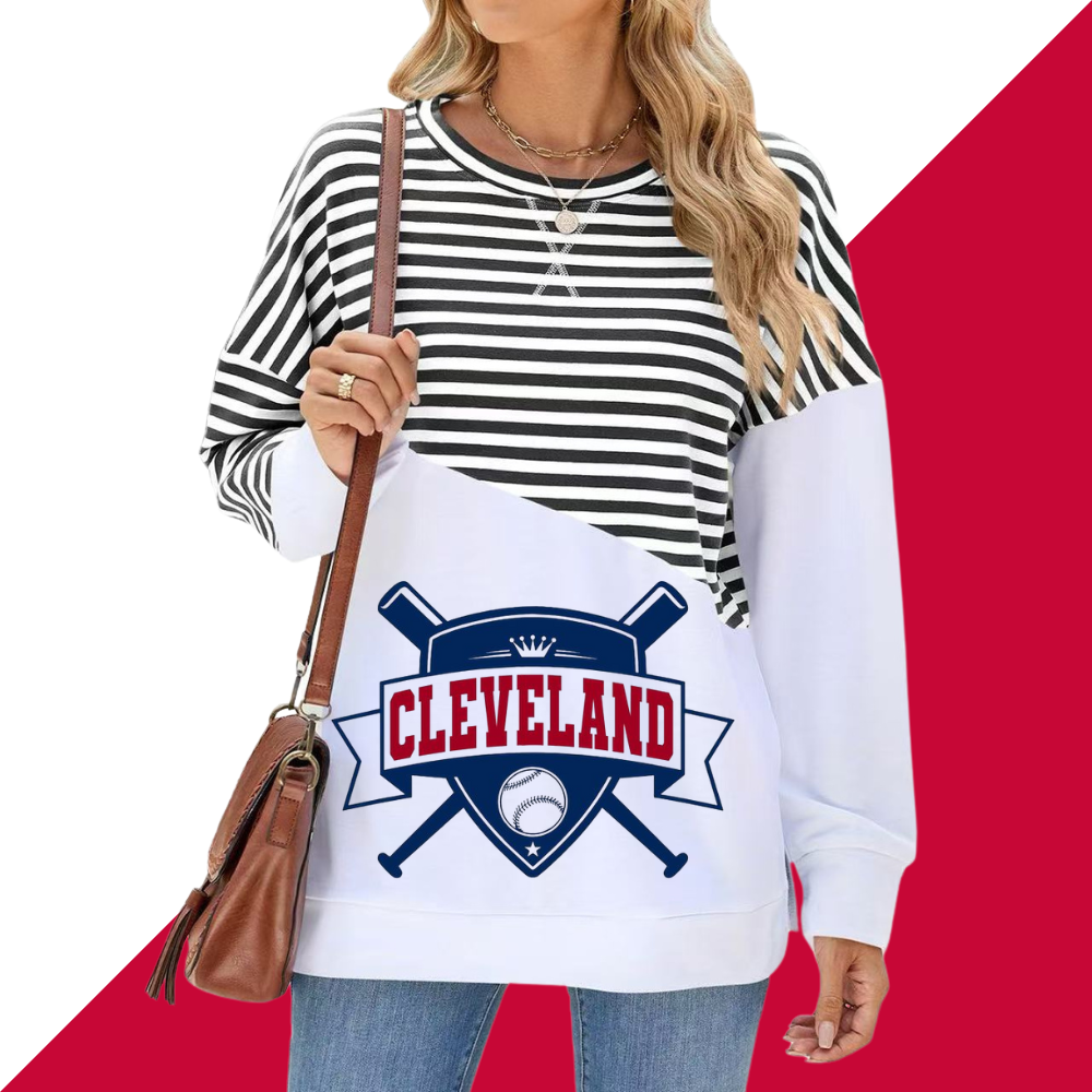 Slit Contrast Striped Long Sleeve Sweatshirt-Cleveland Guardians - Baseswear