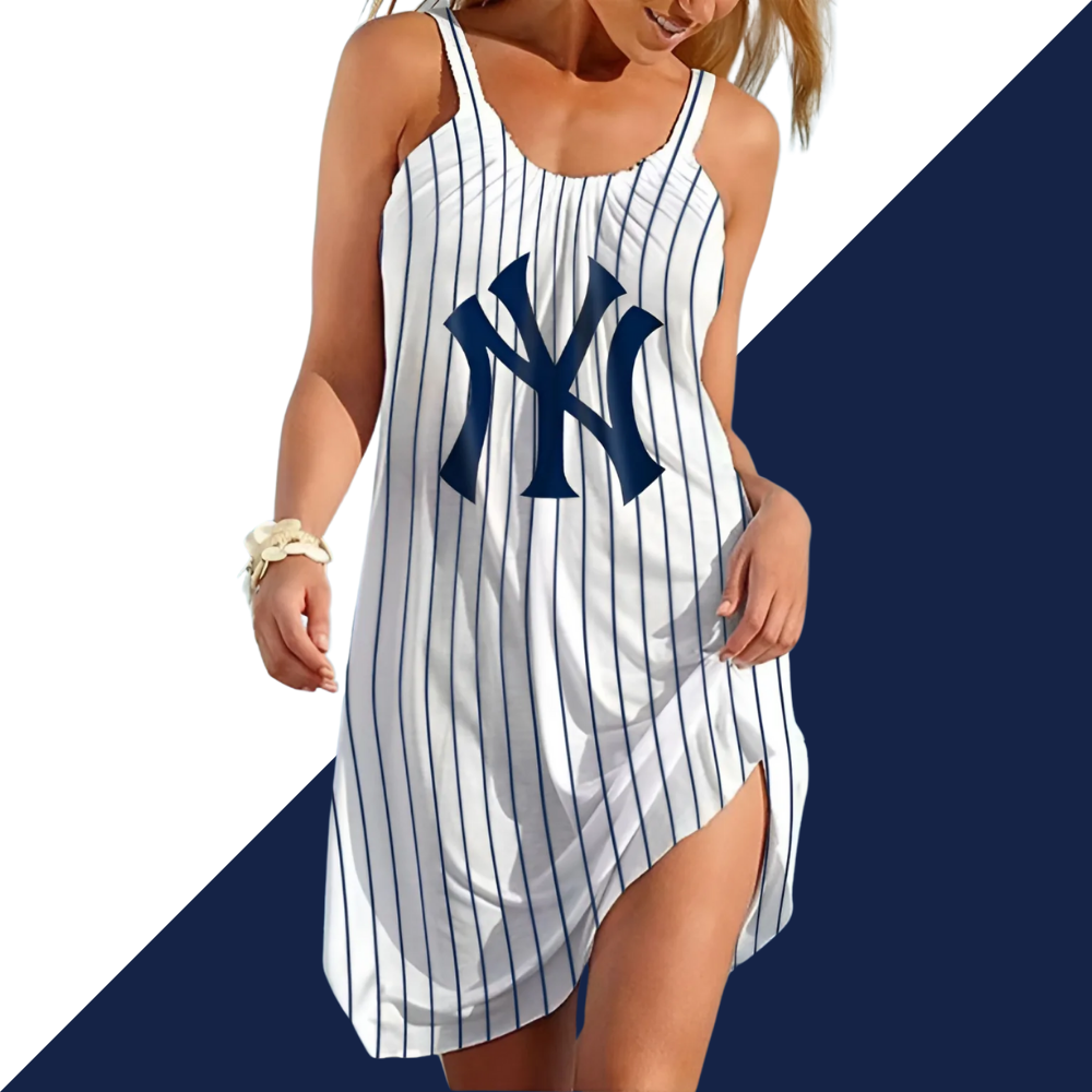 Yankees Round neck sleeveless printed dress - Baseswear