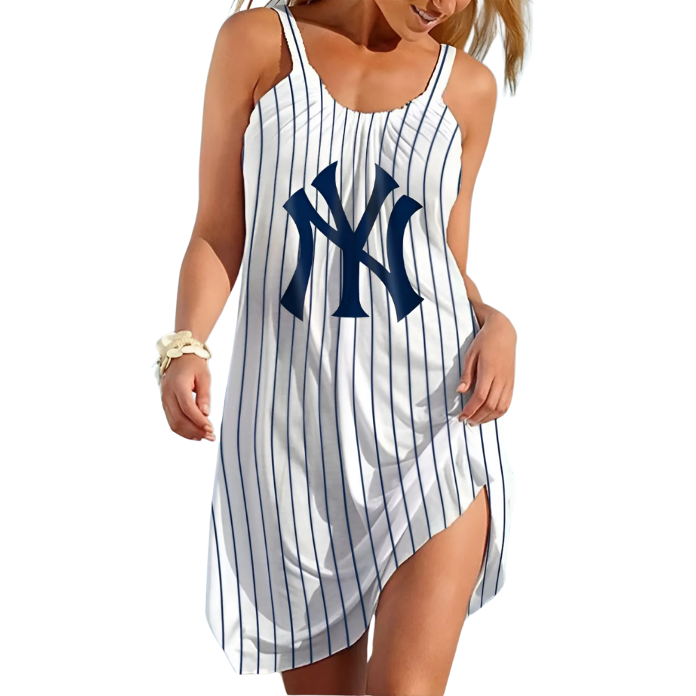 Yankees Round neck sleeveless printed dress - Baseswear