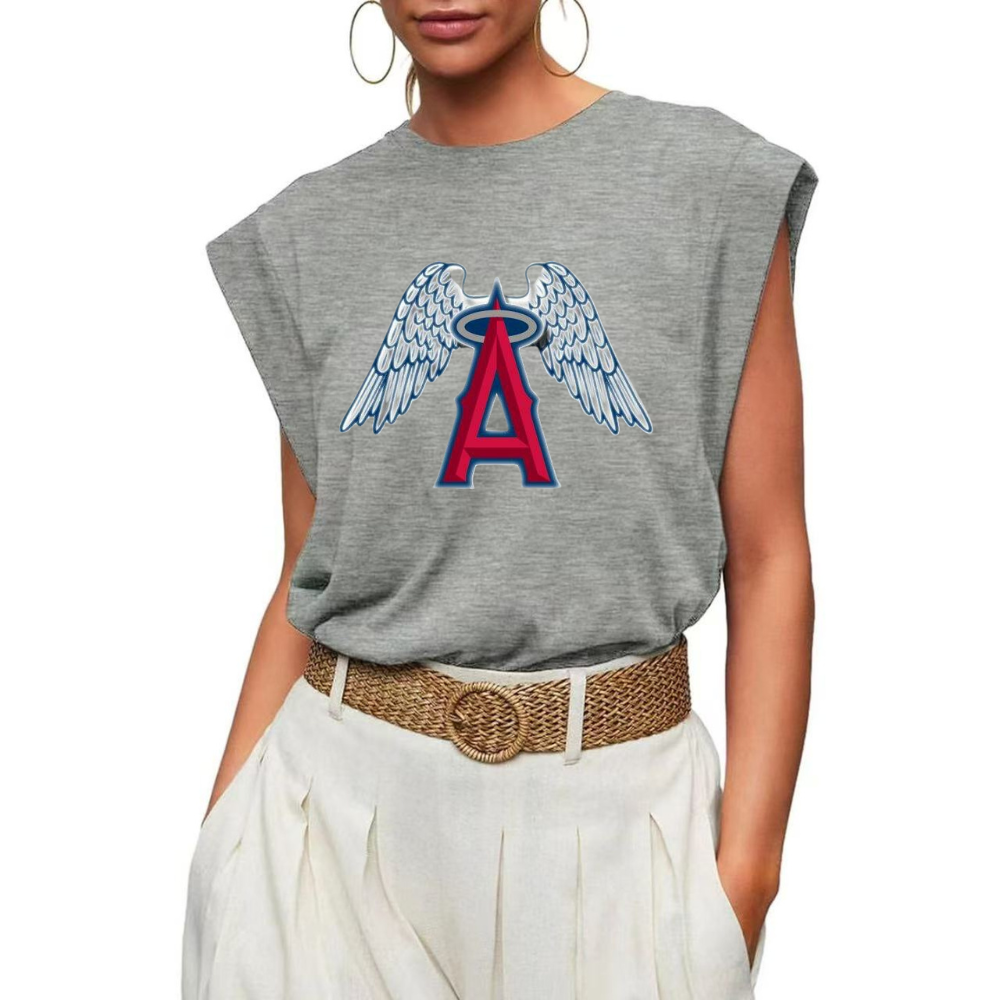 Casual Printed Sleeveless T-Shirt-Los Angeles Angels - Baseswear