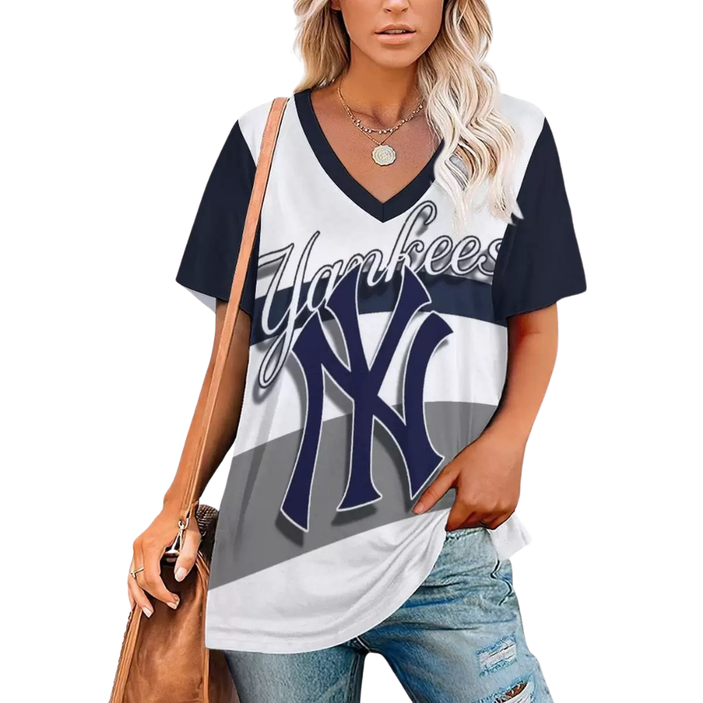 V-Neck Printed Short Sleeve T-Shirt - Baseswear