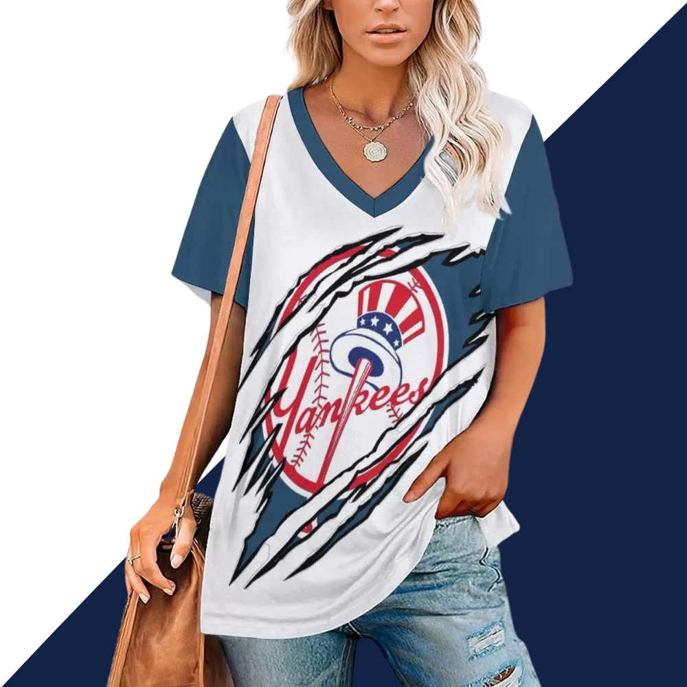 V-Neck Printed Short Sleeve T-Shirt - Baseswear