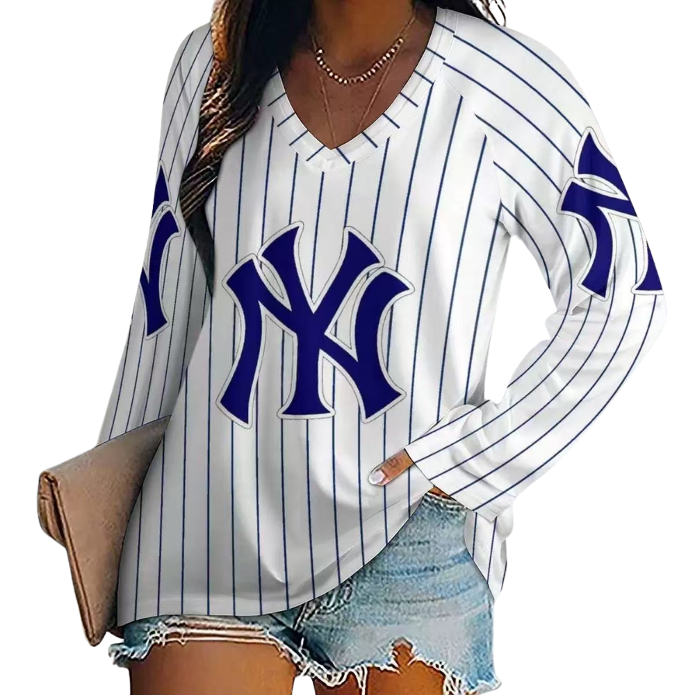 Women's V-Neck Long Sleeve Loose T-Shirt - Baseswear
