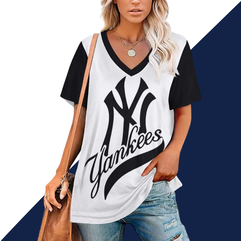 V-Neck Printed Short Sleeve T-Shirt - Baseswear