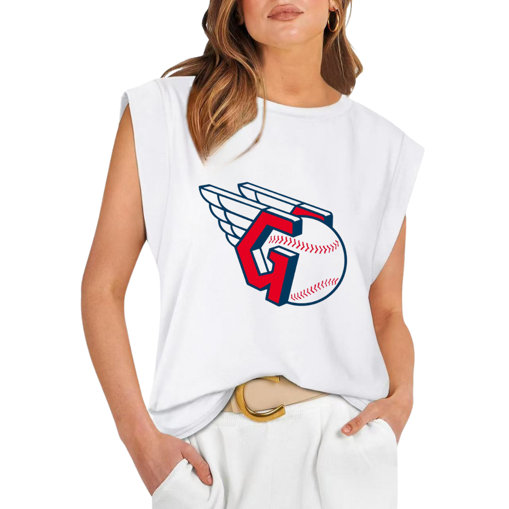 Casual Printed Sleeveless T-Shirt-Cleveland Guardians - Baseswear