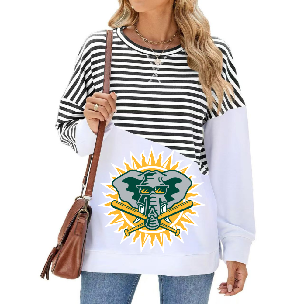 Slit Contrast Striped Long Sleeve Sweatshirt-Oakland Athletics - Baseswear
