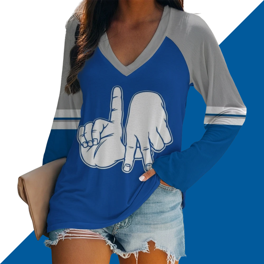 Women's V-neck Double-layered Long-sleeved Loose T-shirt - Baseswear
