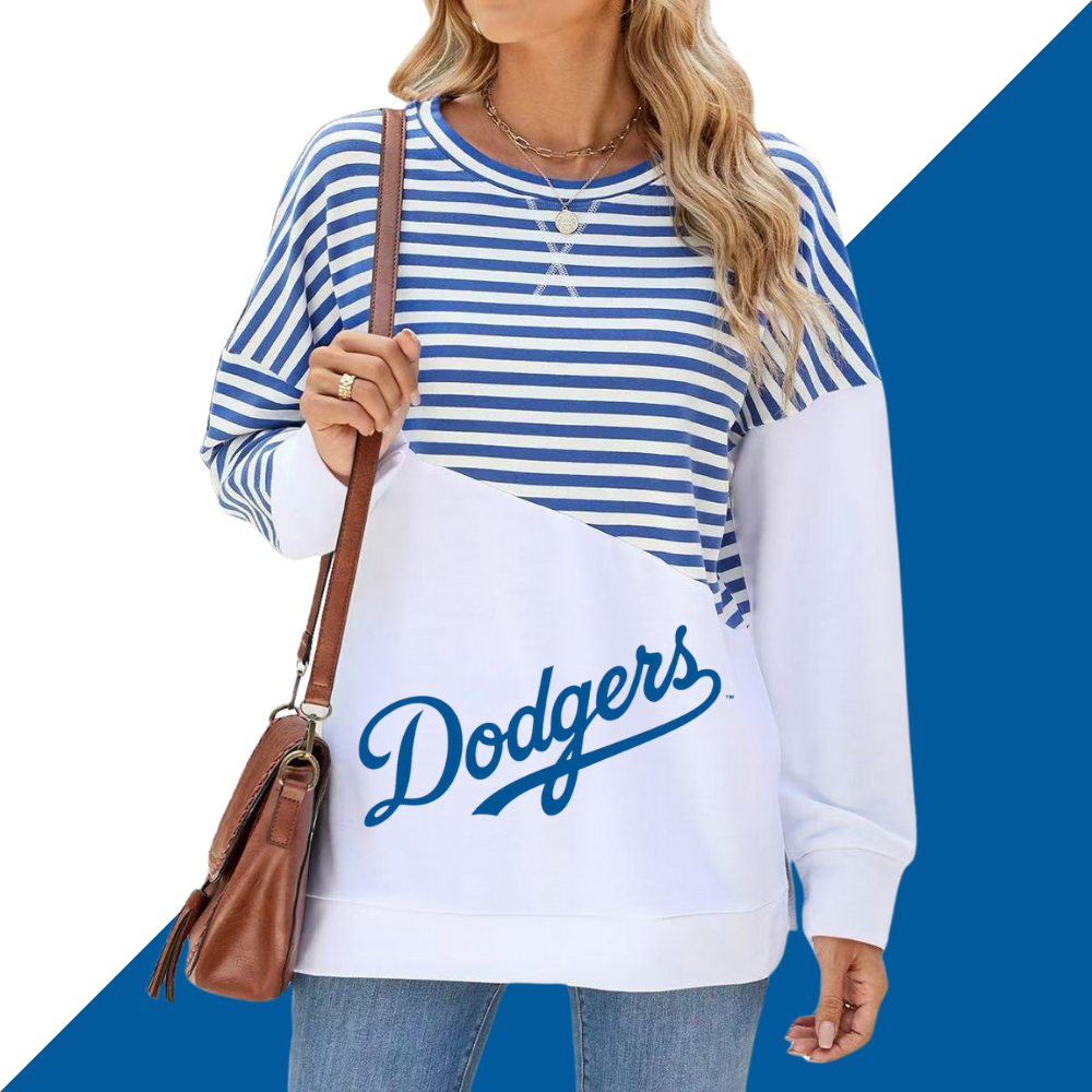 Slit Contrast Striped Long Sleeve Sweatshirt-Los Angeles Dodgers - Baseswear
