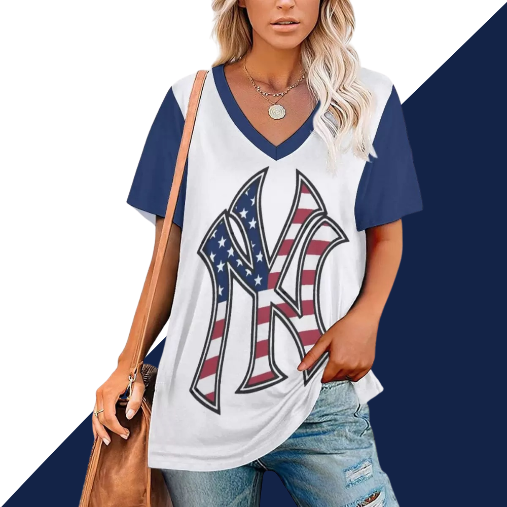 V-Neck Printed Short Sleeve T-Shirt - Baseswear