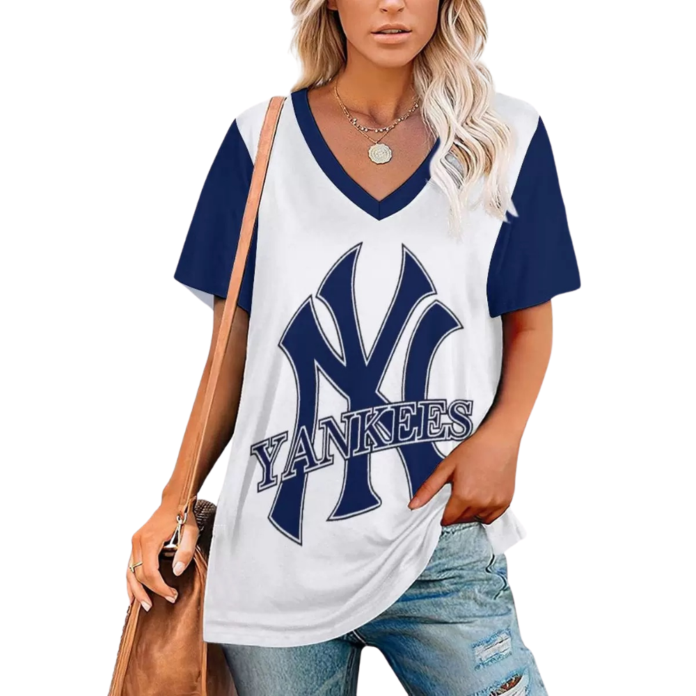 V-Neck Printed Short Sleeve T-Shirt - Baseswear