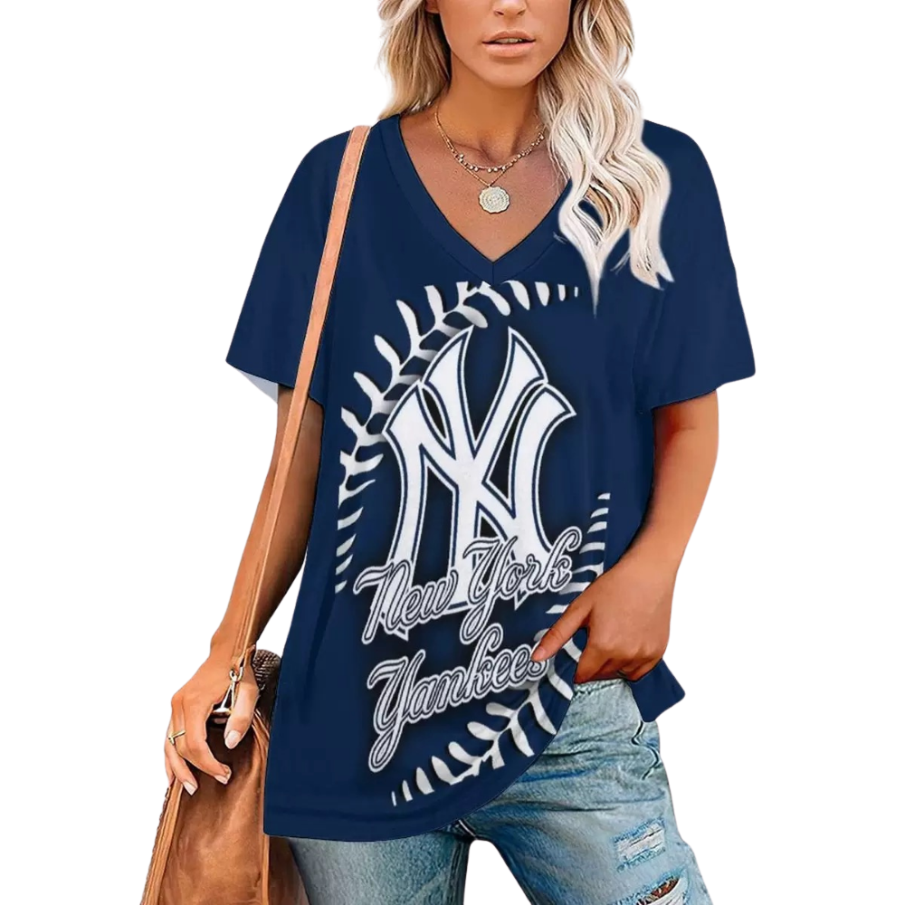 V-Neck Printed Short Sleeve T-Shirt - Baseswear