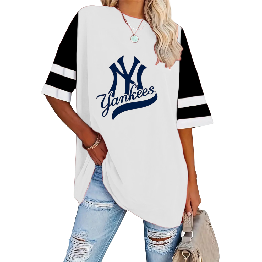 Striped Sleeve V-Neck Casual Loose Sweatshirt - Baseswear
