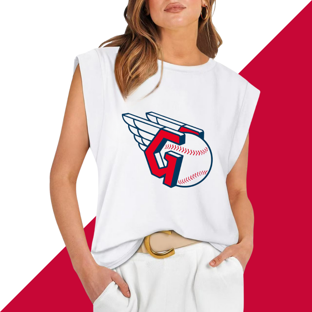Casual Printed Sleeveless T-Shirt-Cleveland Guardians - Baseswear