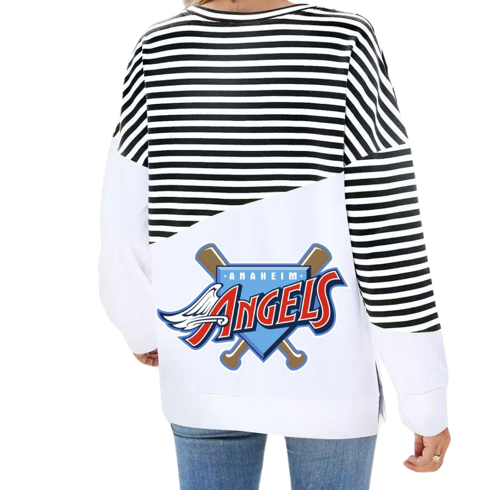 Slit Contrast Striped Long Sleeve Sweatshirt-Los Angeles Angels - Baseswear