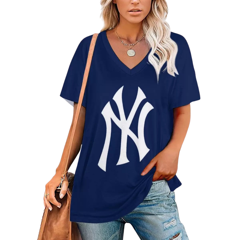 V-Neck Printed Short Sleeve T-Shirt - Baseswear