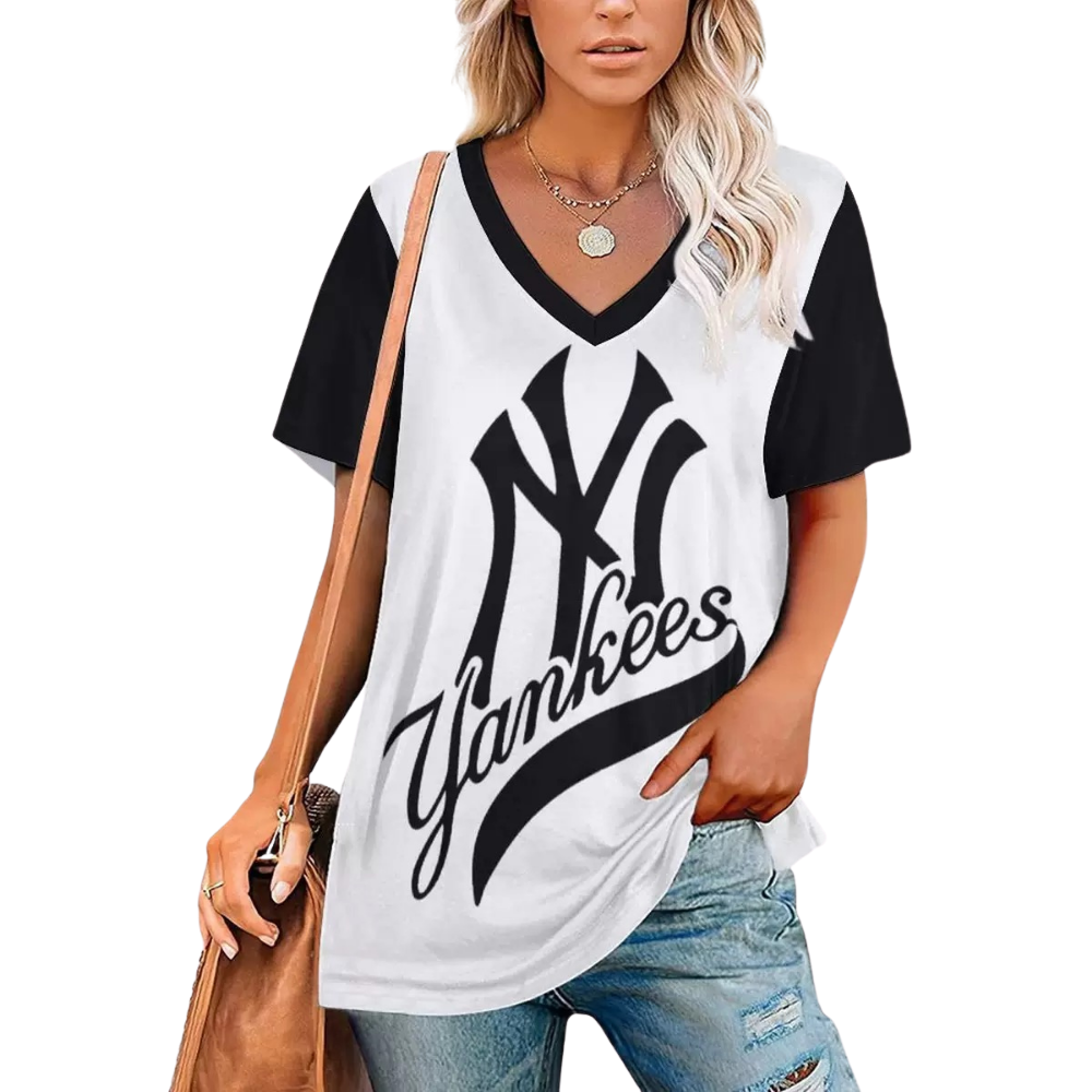 V-Neck Printed Short Sleeve T-Shirt - Baseswear