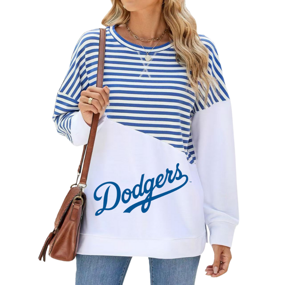 Slit Contrast Striped Long Sleeve Sweatshirt-Los Angeles Dodgers - Baseswear