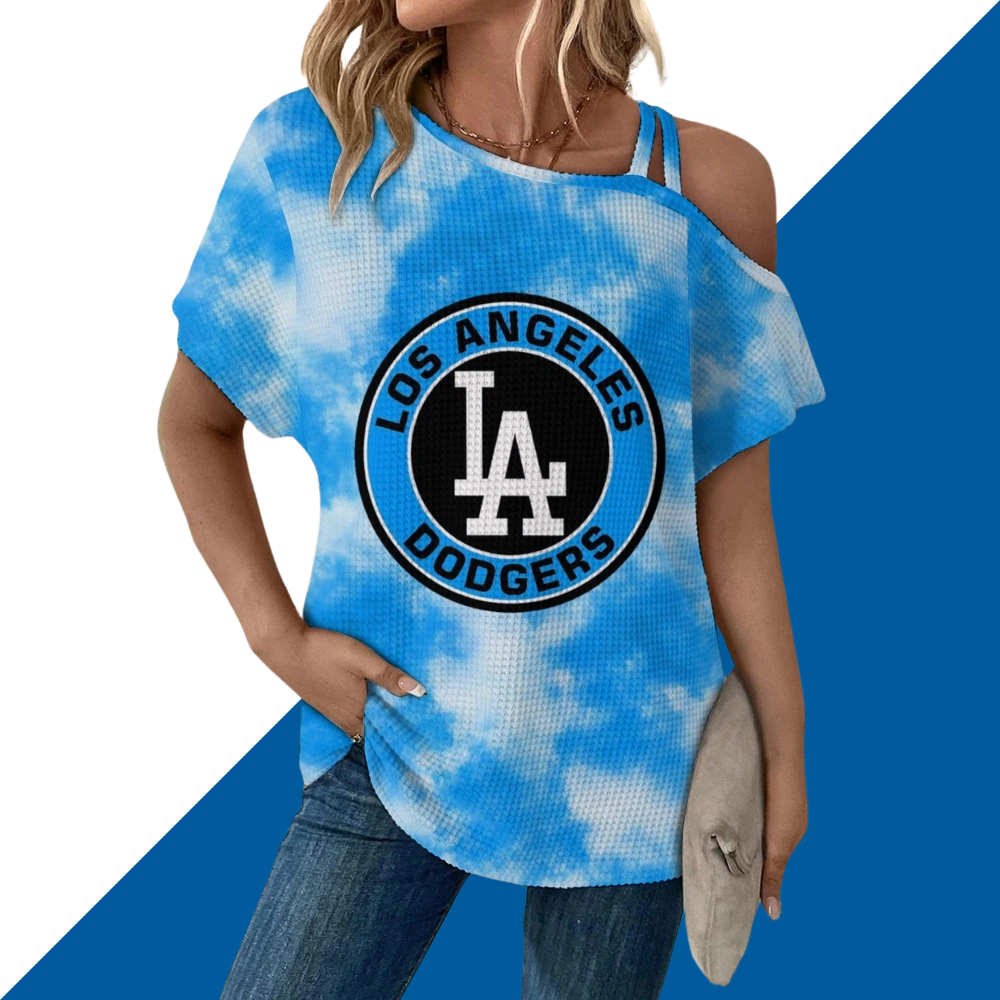 Simple V-Neck Short Sleeve T-Shirt-Los Angeles Dodgers - Baseswear