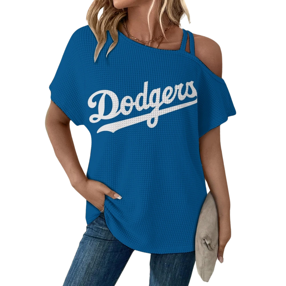 Simple V-Neck Short Sleeve T-Shirt-Los Angeles Dodgers - Baseswear