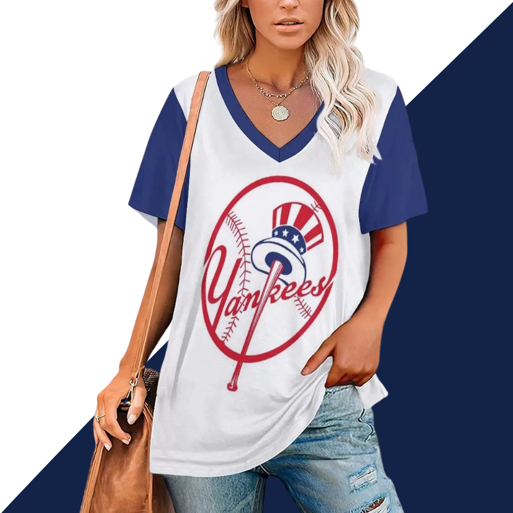 V-Neck Printed Short Sleeve T-Shirt - Baseswear