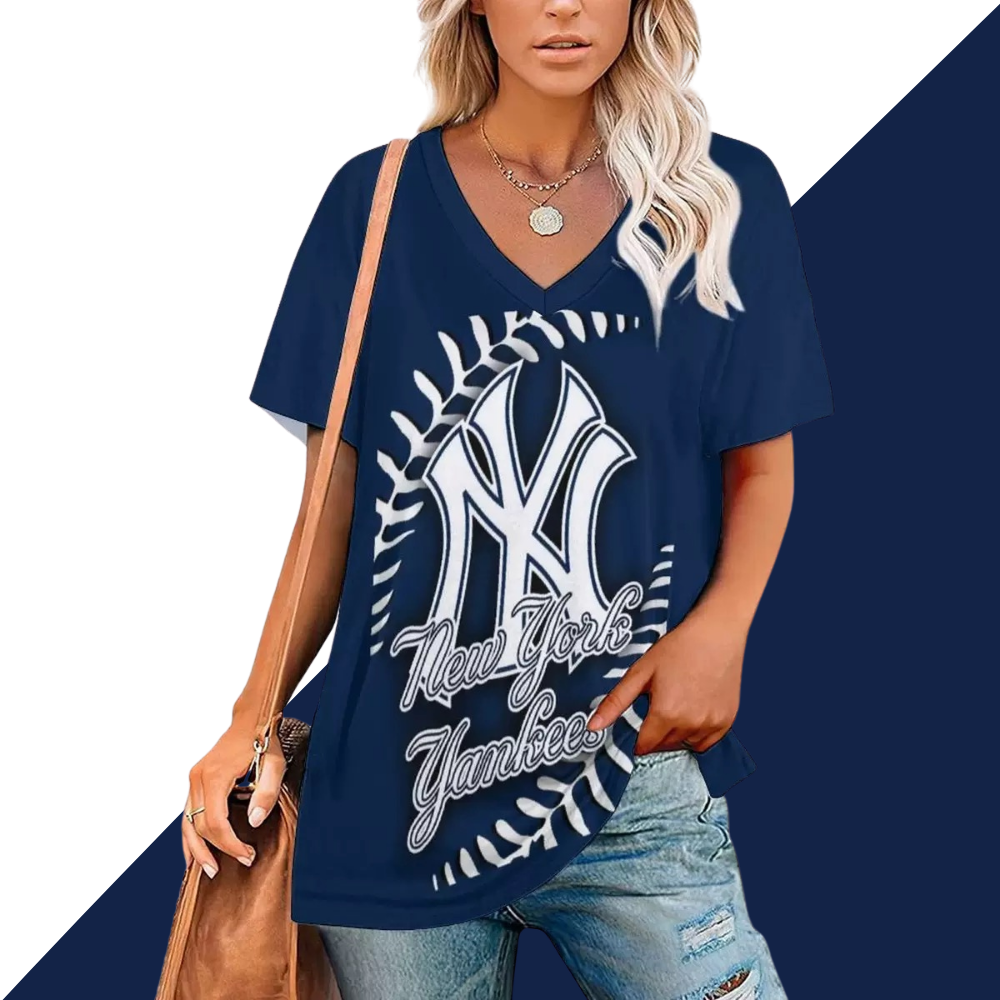 V-Neck Printed Short Sleeve T-Shirt - Baseswear