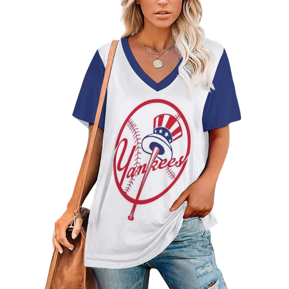 V-Neck Printed Short Sleeve T-Shirt - Baseswear