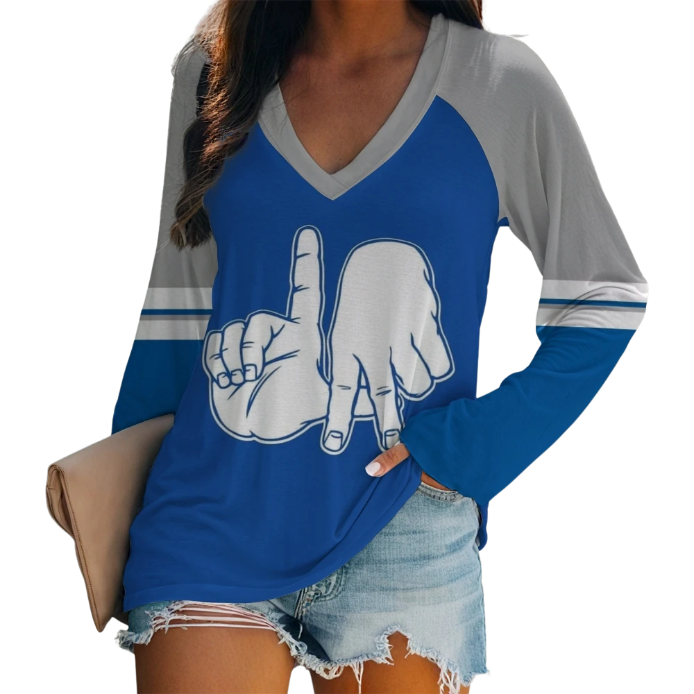 Women's V-neck Double-layered Long-sleeved Loose T-shirt - Baseswear