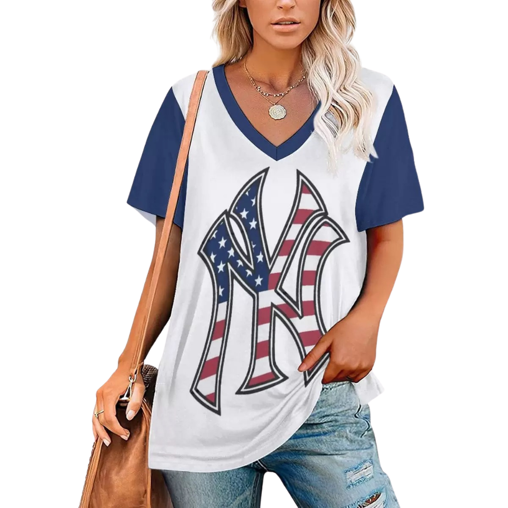 V-Neck Printed Short Sleeve T-Shirt - Baseswear