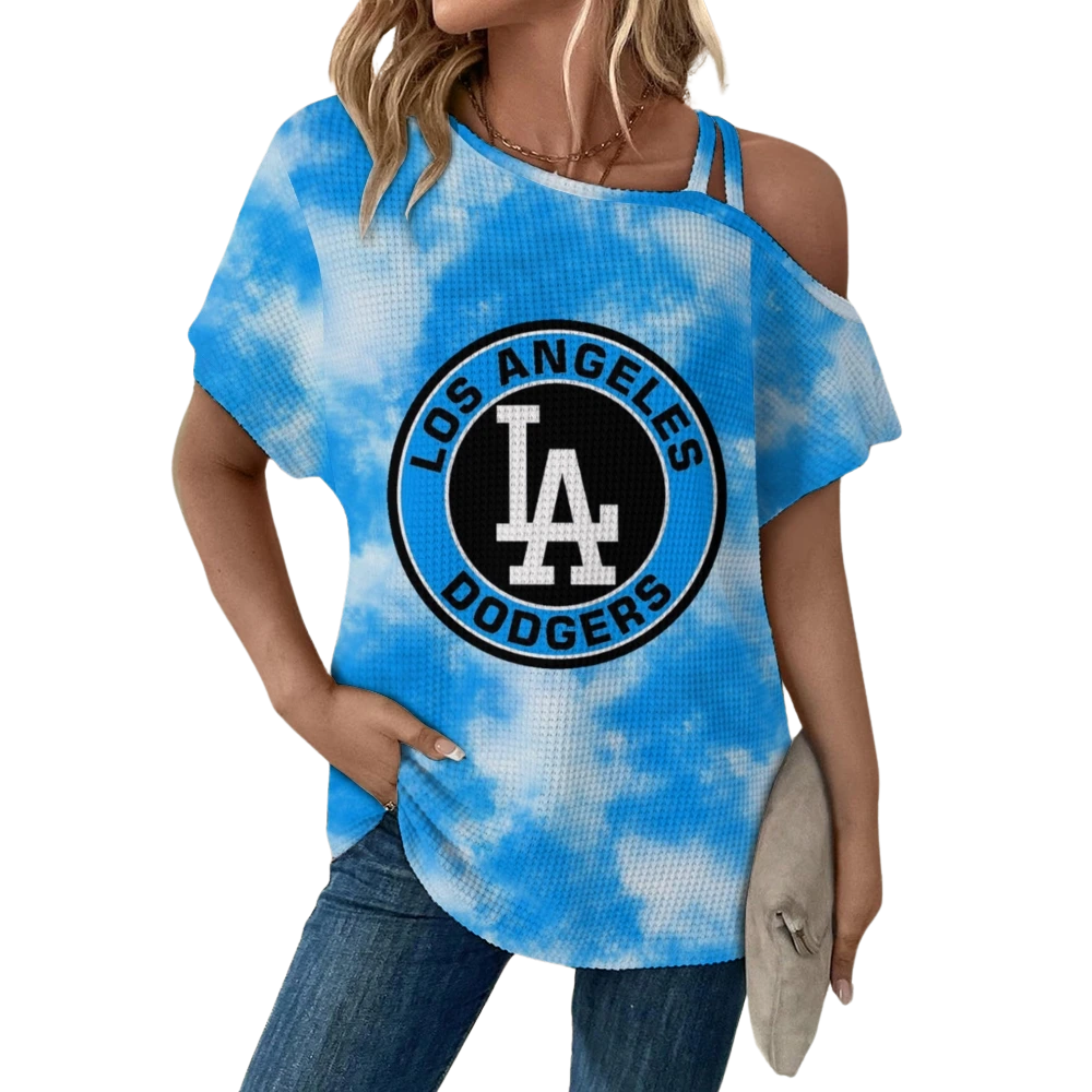 Simple V-Neck Short Sleeve T-Shirt-Los Angeles Dodgers - Baseswear