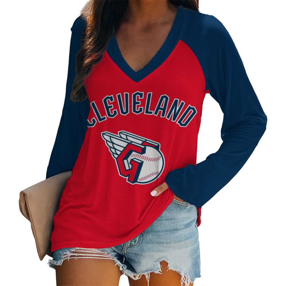 Women's V-neck Double-layered Long-sleeved Loose T-shirt - Baseswear