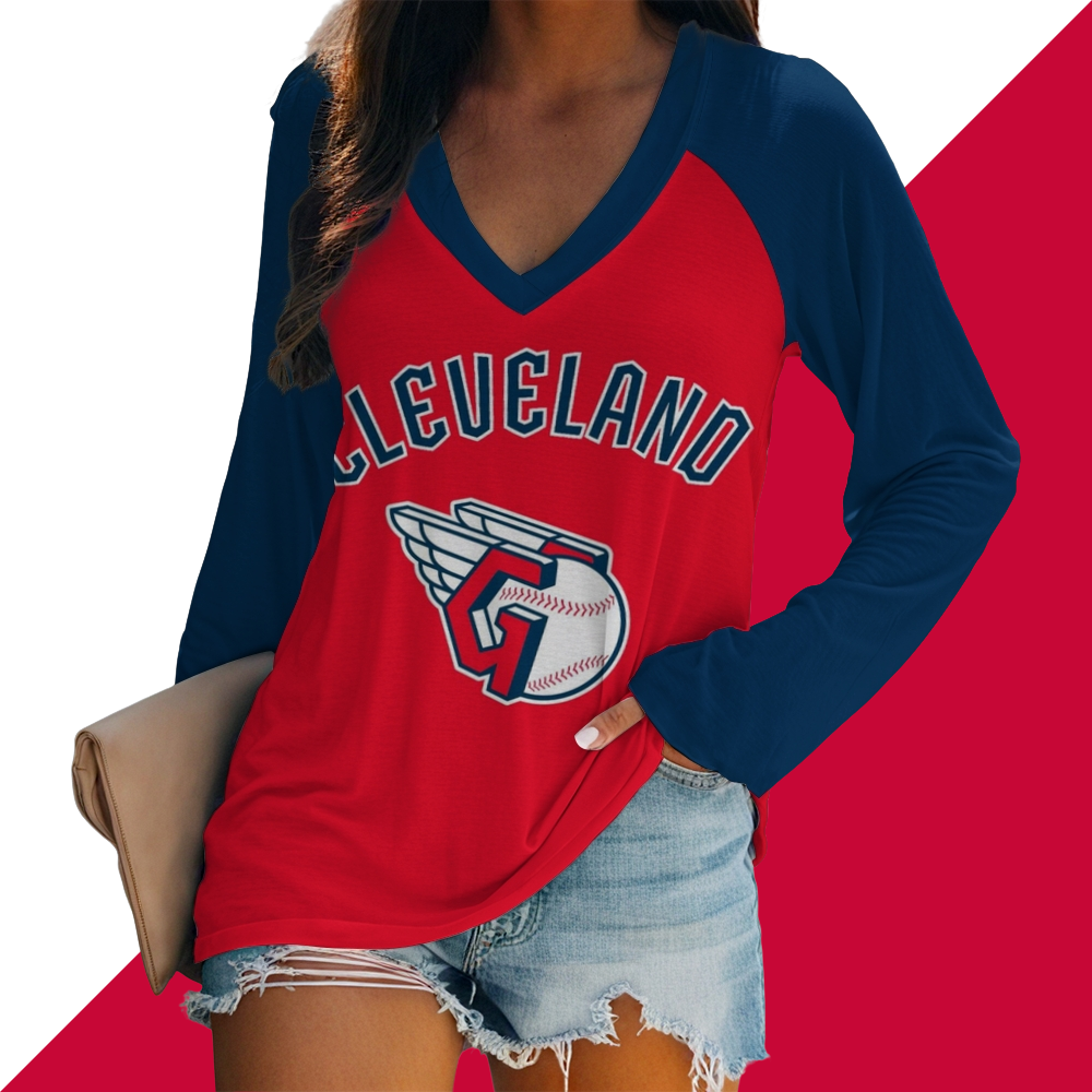 Women's V-neck Double-layered Long-sleeved Loose T-shirt - Baseswear