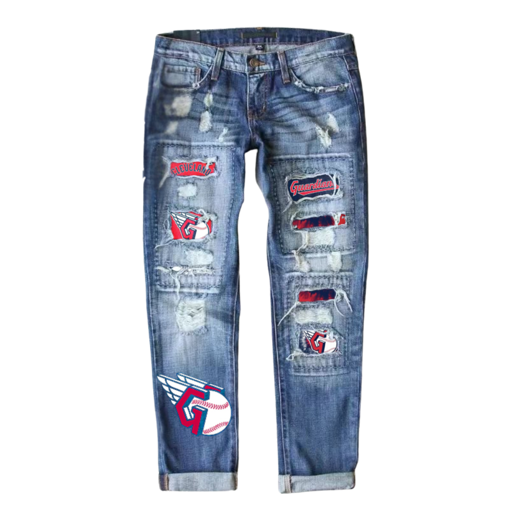 STRETCH RIPPED FRAYED RAW HEM DISTRESSED DENIM JEANS WITH HOLE - Baseswear