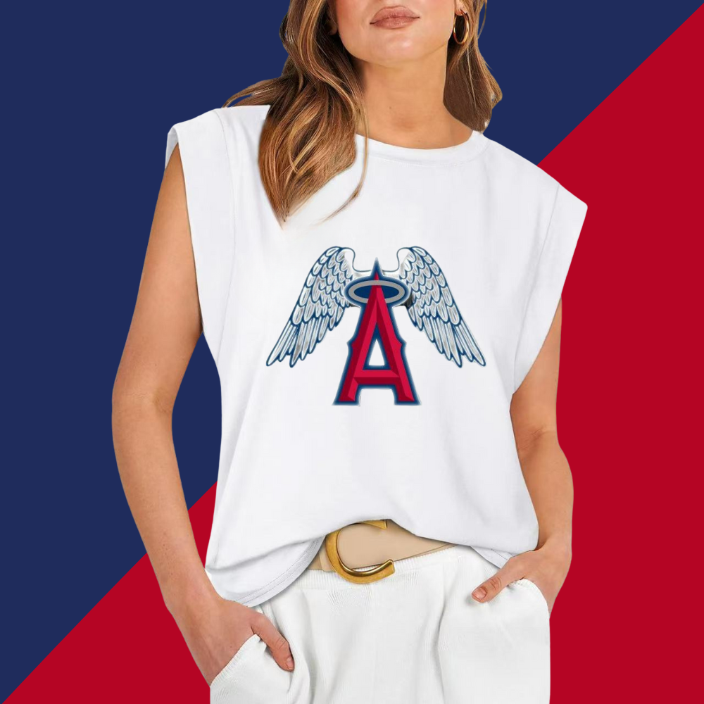 Casual Printed Sleeveless T-Shirt-Los Angeles Angels - Baseswear