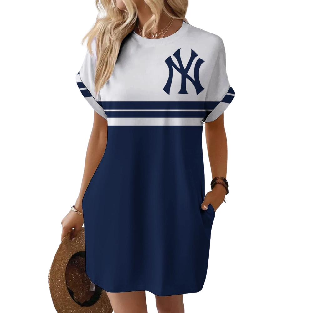 Yankees Hidden Pocket Short Sleeve Tee Dress - Baseswear