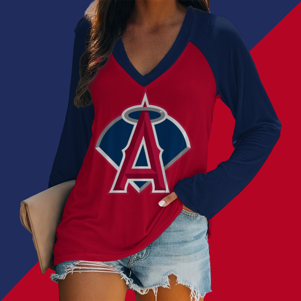 Women's V-neck Double-layered Long-sleeved Loose T-shirt - Baseswear