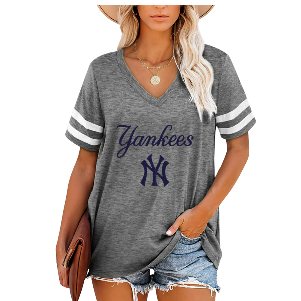 Striped Sleeve V-Neck Casual Loose Sweatshirt - Baseswear