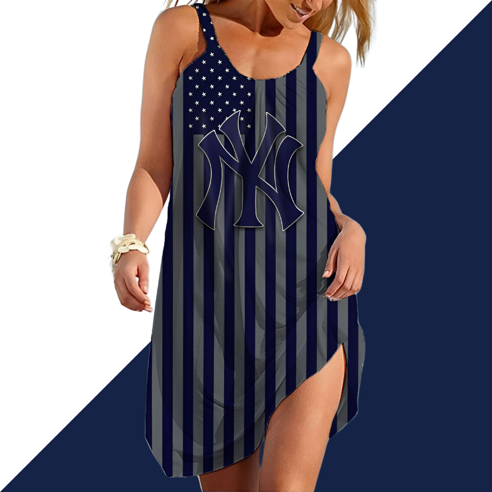 Yankees Round neck sleeveless printed dress - Baseswear