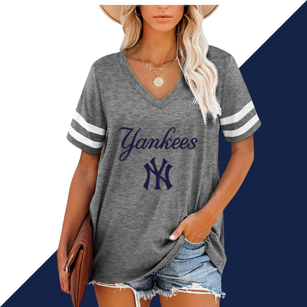 Striped Sleeve V-Neck Casual Loose Sweatshirt - Baseswear