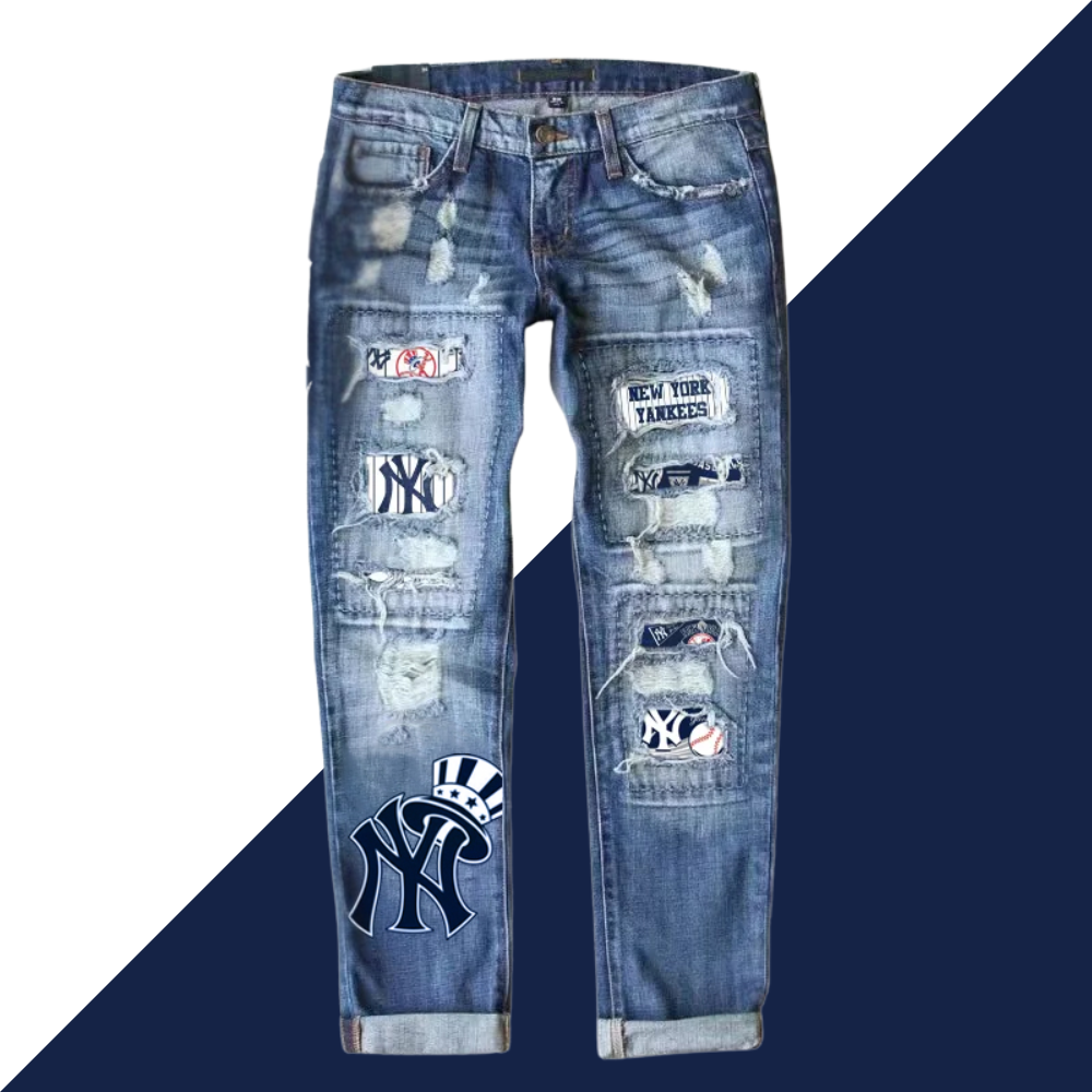 STRETCH RIPPED FRAYED RAW HEM DISTRESSED DENIM JEANS WITH HOLE - Baseswear