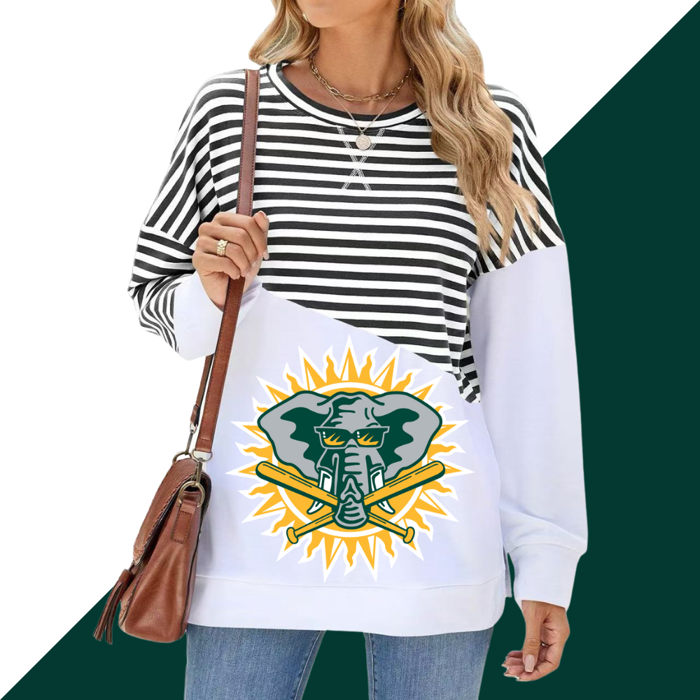 Slit Contrast Striped Long Sleeve Sweatshirt-Oakland Athletics - Baseswear
