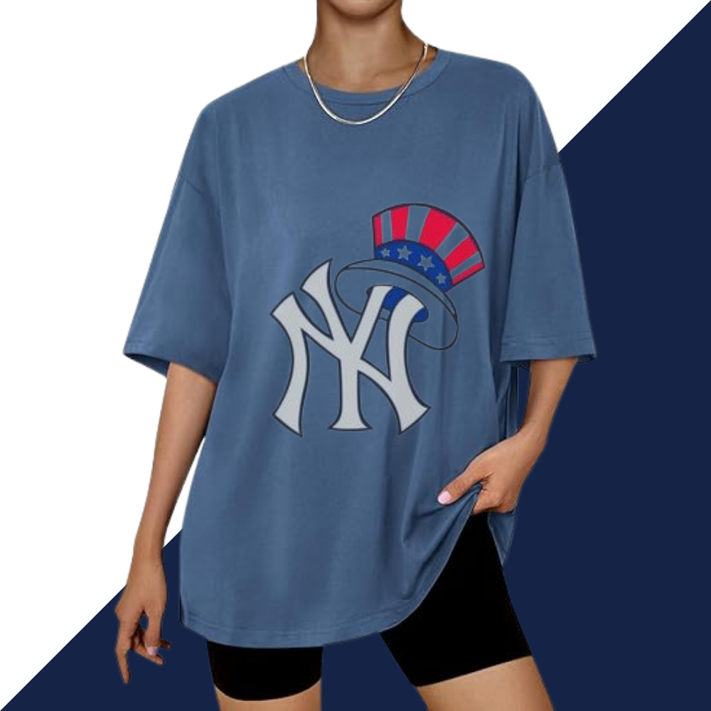 Casual Loose Fit Short Sleeve T-Shirt -New York Yankees - Baseswear
