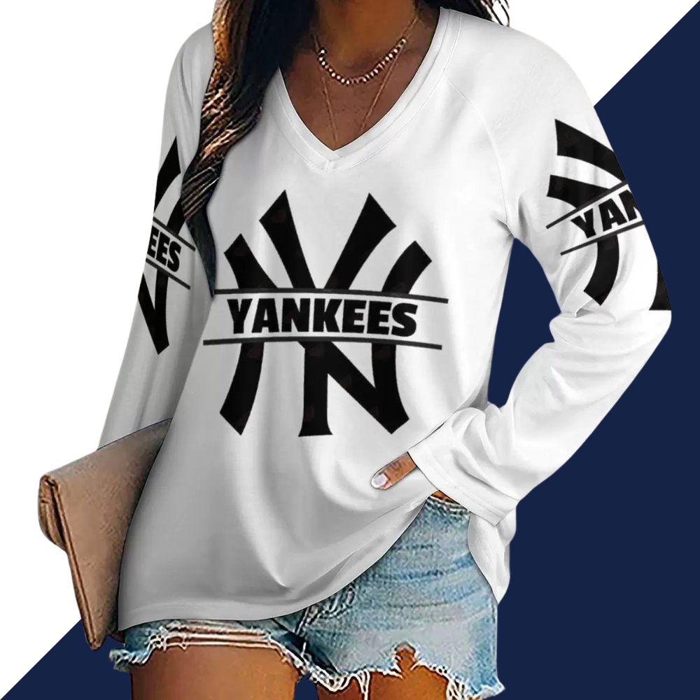 Women's V-neck Double-layered Long-sleeved Loose T-shirt - Baseswear