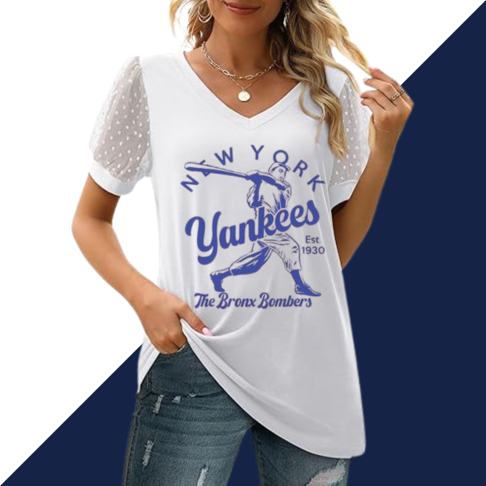 Summer V-neck bubble sleeve loose casual T-shirt - Baseswear