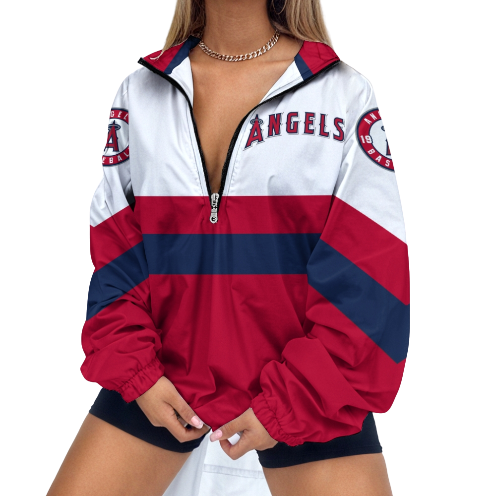 Women's Baseball Print V Neck Zipper Sweatshirt Jacket - Baseswear