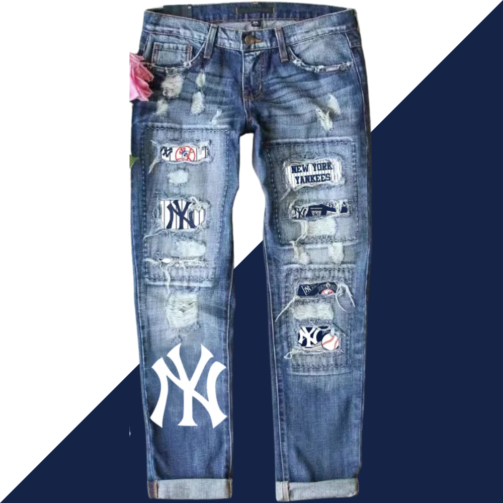 STRETCH RIPPED FRAYED RAW HEM DISTRESSED DENIM JEANS WITH HOLE - Baseswear