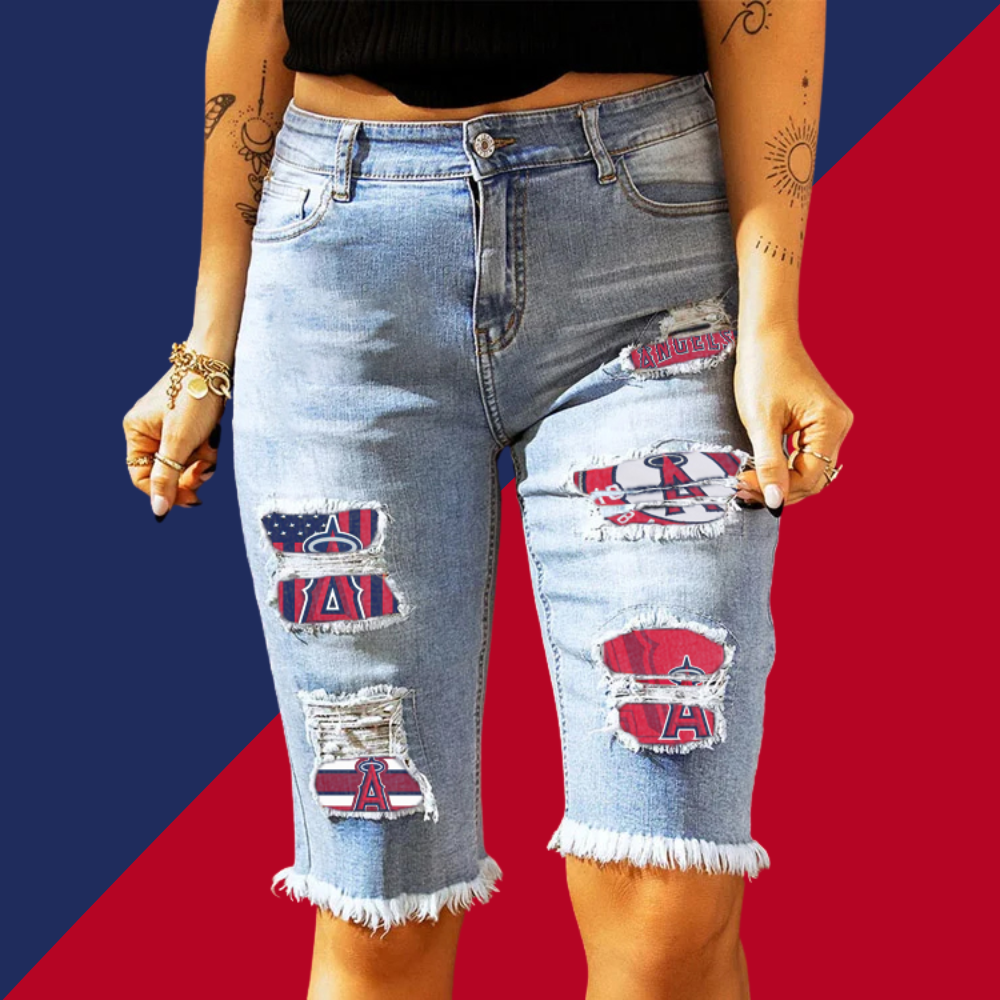 MID-RISE RIPPED PATCHES DENIM BERMUDA SHORTS - Baseswear