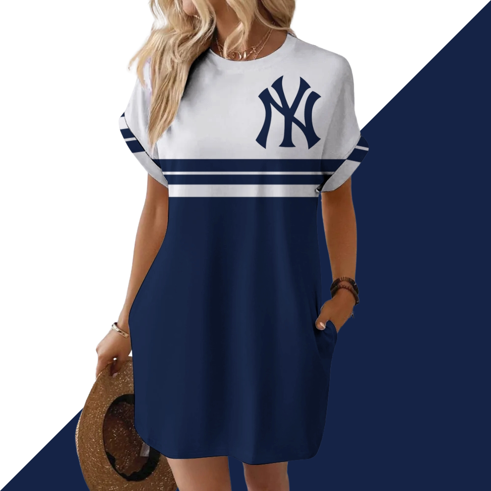 Yankees Hidden Pocket Short Sleeve Tee Dress - Baseswear
